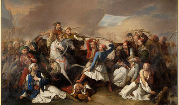 The Death of Markos Botsaris, painted by Marsigli Filippo, depicts the killing of the Greek revolutionary hero by Ottoman forces. (Supplied)