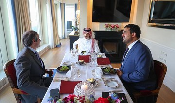 Saudi Arabian Foreign Minister Prince Faisal bin Farhan meets Director General of the International Atomic Energy Agency Rafael Grossi in Vienna. (SPA)