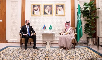 Saudi Foreign Minister Prince Faisal bin Farhan receives his Azerbaijani counterpart Jeyhun Bayramov in Riyadh. (SPA)