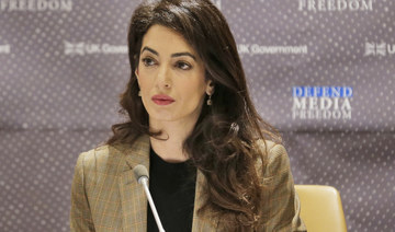 In this Wednesday, Sept. 25, 2019 file photo, attorney Amal Clooney listens during a panel discussion on media freedom at United Nations headquarters. (AP)