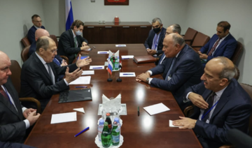 Sergey Lavrov and Sameh Shoukry met on the sidelines of the 76th session of the UN General Assembly in New York. (Twitter/@MFA_Russia)