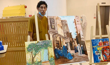 Ahmed Hakeem’s paintings were displayed at Markaz Al-Oun Bazaar. (Supplied)