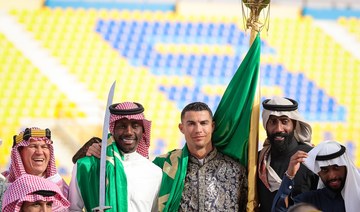 Portuguese superstar Cristiano Ronaldo celebrates Founding Day wearing traditional Saudi attire with his Al-Nassr teammates. 