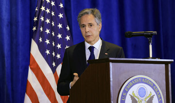 US Secretary of State Antony Blinken attends a news conference during his visit to Ethiopia, in Addis Ababa, Ethiopia.