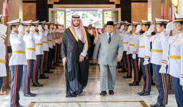 Saudi Defense Minister Prince Khalid bin Salman meets with his Indonesian counterpart Prabowo Subianto in Jakarta on Tuesday.SPA