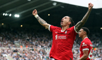 Liverpool’s Darwin Nunez celebrates scoring their first goal. (Reuters)