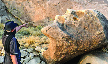 Shada Al-Asfal Mountain’s unusual rock formations are the result of constant erosion. (SPA)