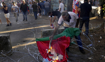 Lebanese Armenians scuffle with riot police during protest outside Azerbaijan embassy