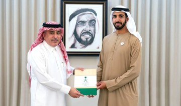 Saudi ambassador to the UAE Sultan bin Abdullah Al-Angari presents his credentials to Sheikh Shakhboot Nahyan Al-Nahyan.