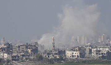 Smoke rises following an Israeli airstrike in the Gaza Strip, as seen from southern Israel, Saturday, Oct. 28, 2023. (AP)