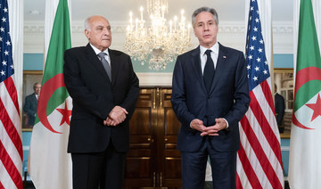 US Secretary of State Antony Blinken and Algerian Foreign Minister Ahmed Attaf speak to the media in Washington. (File/AFP)
