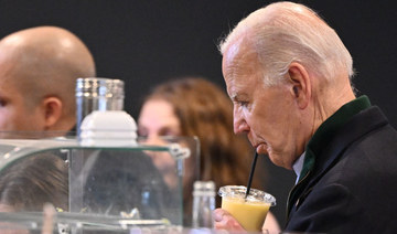 US President Joe Biden visits Nowhere Coffee shop in Emmaus, Pennsylvania, on January 12, 2024. (AFP)