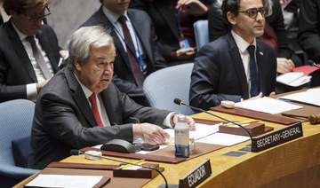 United Nations Secretary-General Antonio Guterres speaks during a Security Council meeting at United Nations headquarters.