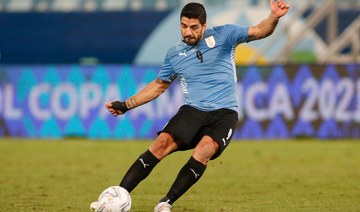 Uruguay's Luis Suarez takes a free-kick during the Conmebol Copa America 2021 football tournament group phase. AFP