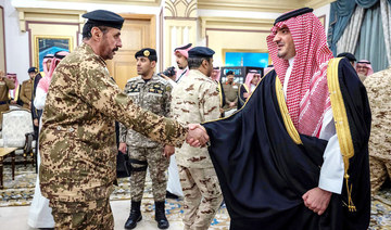 Prince Abdulaziz bin Saud meets senior officials of Hajj security forces and military commanders in Makkah. (SPA)