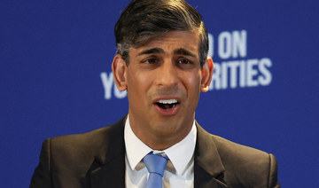 Britain’s Prime Minister and leader of the ruling Conservative Party, Rishi Sunak speaks during general election campaign event.
