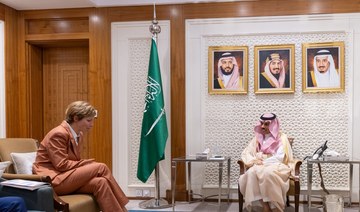 Saudi FM Prince Faisal bin Farhan receives the advisor to French president for the MENA region Anne-Claire Legendre. SPA