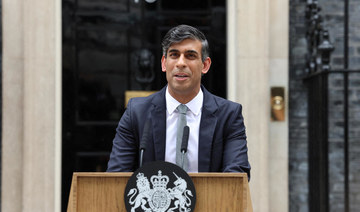 Former British Prime Minister Rishi Sunak delivers a speech at Number 10 Downing Street, following the results of the elections.