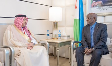 Djibouti’s Prime Minister Abdoulkader Kamil Mohamed receives Saudi Deputy Foreign Minister Waleed Al-Khuraiji on Thursday. (SPA)