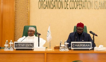 OIC Secretary-General Hissein Brahim Taha and Gambian Foreign Minister Mamadou Tangara attend the OIC summit on Wednesday. (OIC)