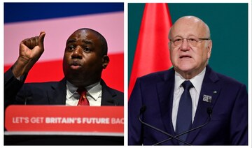 British Foreign Secretary David Lammy spoke to Najib Mikati, Lebanese caretaker prime minister, by phone on Tuesday. (File/AFP)