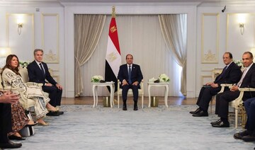 US Secretary of State Antony Blinken meets with Egyptian President Abdel Fattah El-Sisi (C) and Egypt’s Foreign Minister.