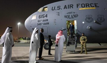 US Secretary of State Antony Blinken disembarks from his aircraft upon arrival in Doha on August 20, 2024. (AFP)