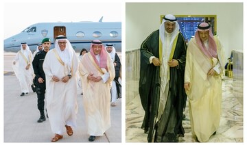 Bahrain’s Abdullatif bin Rashid Al-Zayani and Kuwait’s Abdullah Ali Al-Yahya arrive at King Khalid International Airport.