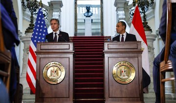 Egypt’s Foreign Minister Badr Abdelatty and US Secretary of State Antony Blinken give a press conference in Cairo.