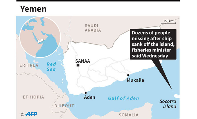 19 rescued, about 40 missing after ship sinks off Yemen