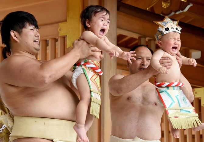 Bawl of a time: Tearful toddlers battle in ‘crying sumo’