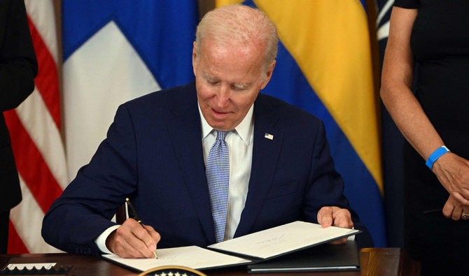 Biden Formalizes US Support For Finland, Sweden Joining NATO | Arab News