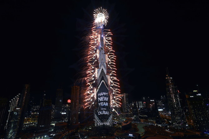 Fireworks explode from the Burj Khalifa, the tallest building in the world, during New Year's Eve celebrations in Dubai, United Arab Emirates, December 31, 2020. (Reuters)