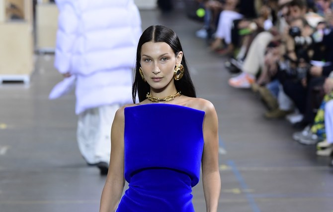 bella hadid off white blue dress