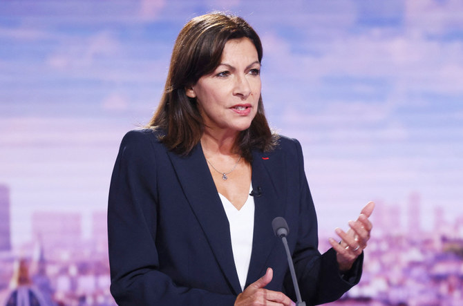 Paris mayor Anne Hidalgo speaks as she takes part in the news broadcast of France 2 TV channel in Paris, after she announced her candidacy for the 2022 French presidential election, on September 12 2021. (AFP)