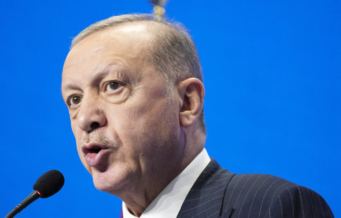 Turkey's President Recep Tayyip Erdogan speaks during a media conference at the G20 summit in Rome, Oct. 31, 2021. (AP)