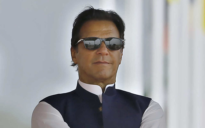 Pakistan's Prime Minister Imran Khan attends a military parade to mark Pakistan National Day, in Islamabad, Pakistan on March 23, 2022. (AP)