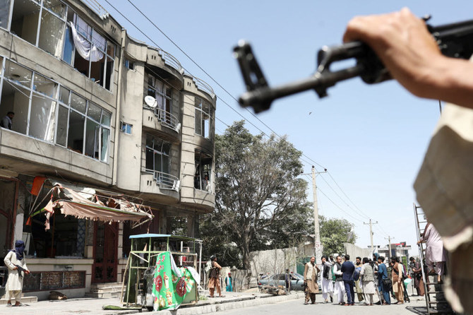 A general view of the site where an explosive-laden vehicle detonated amidst an attack on a Sikh Temple in Kabul, Afghanistan.