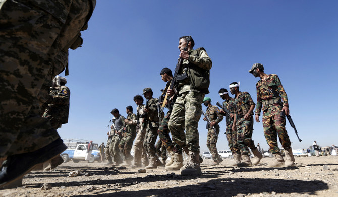 Iran backed Houthi fighters take part in a gathering in the capital Sanaa. (AFP) 