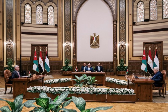 Jordanian, Egyptian and Palestinian leaders hold trilateral summit to discuss Palestinian cause