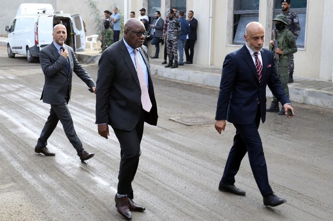 Abdoulaye Bathily (C), UN Special Representative for Libya and Head of the United Nations Support Mission in Libya. (AFP)