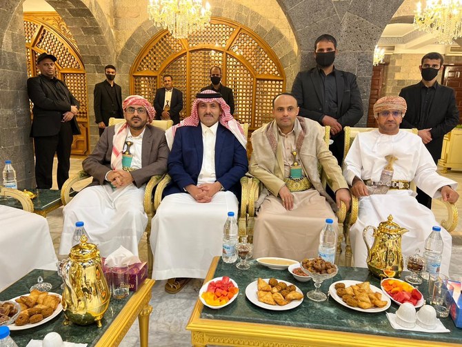 Saudi ambassador to Yemen Mohammed Al-Jaber meets with the head of the Houthi Supreme Political Council, Mahdi Al-Mashat.