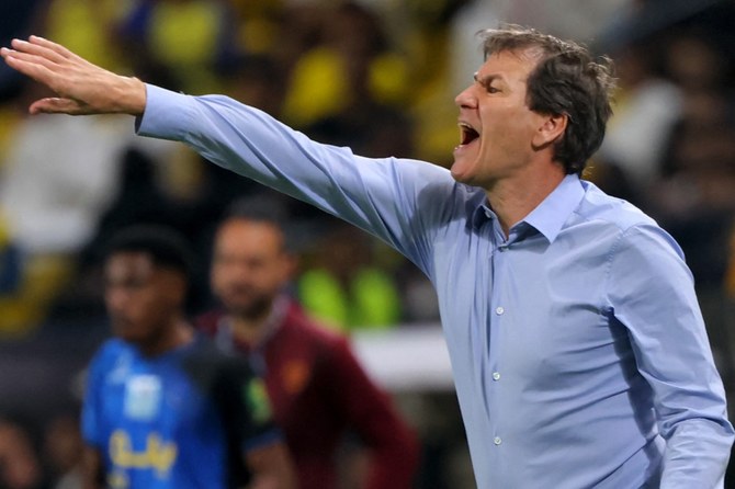 Al-Nassr’s former French coach Rudi Garcia directs his players during a King Cup quarter-final match at Mrsool Park Stadium. 