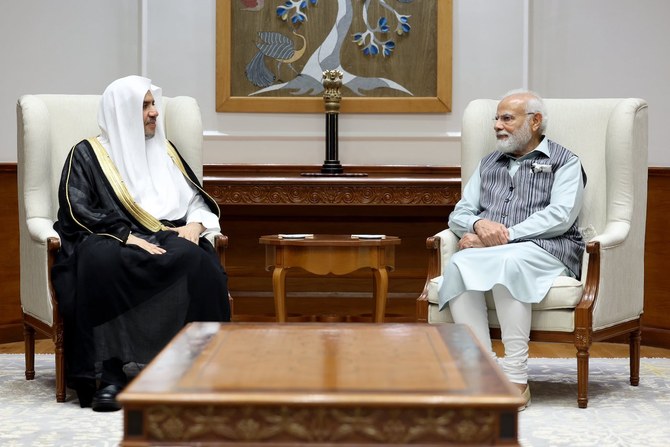 Muslim World League Secretary-General Mohammed bin Abdulkarim Al-Issa meets with Indian Prime Minister Narendra Modi on Tuesday.