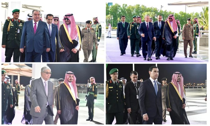 The presidents of Tajikistan, Uzbekistan, Kazakhstan, and Turkmenistan arrive in Jeddah on Tuesday. (SPA)