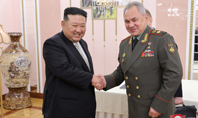 North Korea’s Kim gives Russia defense minister tour of arms expo