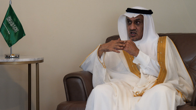 Saudi Ambassador to Indonesia Faisal Abdullah Amodi gestures during an interview with Arab News in Jakarta on Aug. 4, 2023. 