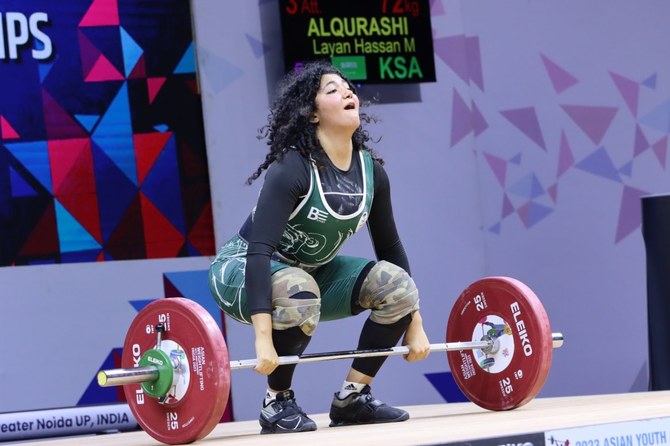 Layan Al-Qurashi becomes first Saudi female weightlifter to win Asian medal. Credit: @SaudiNews50