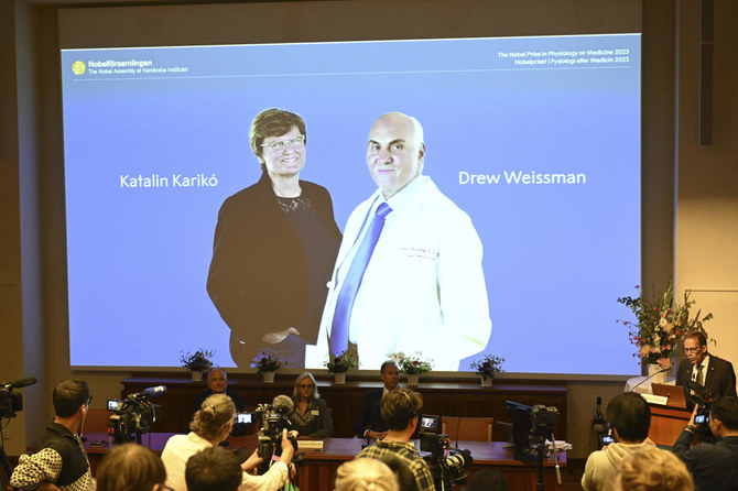 Nobel in medicine goes to 2 scientists whose work enabled creation of mRNA vaccines against COVID-19