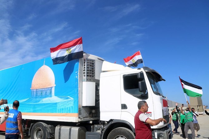 Humanitarian aid convoy crosses into Gaza Strip from Egypt